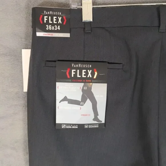 NWT Van Heusen Dress Pants Mens 36x34 Gray Flex Straight Fit Stretch Flat Front - Picture 6 of 9